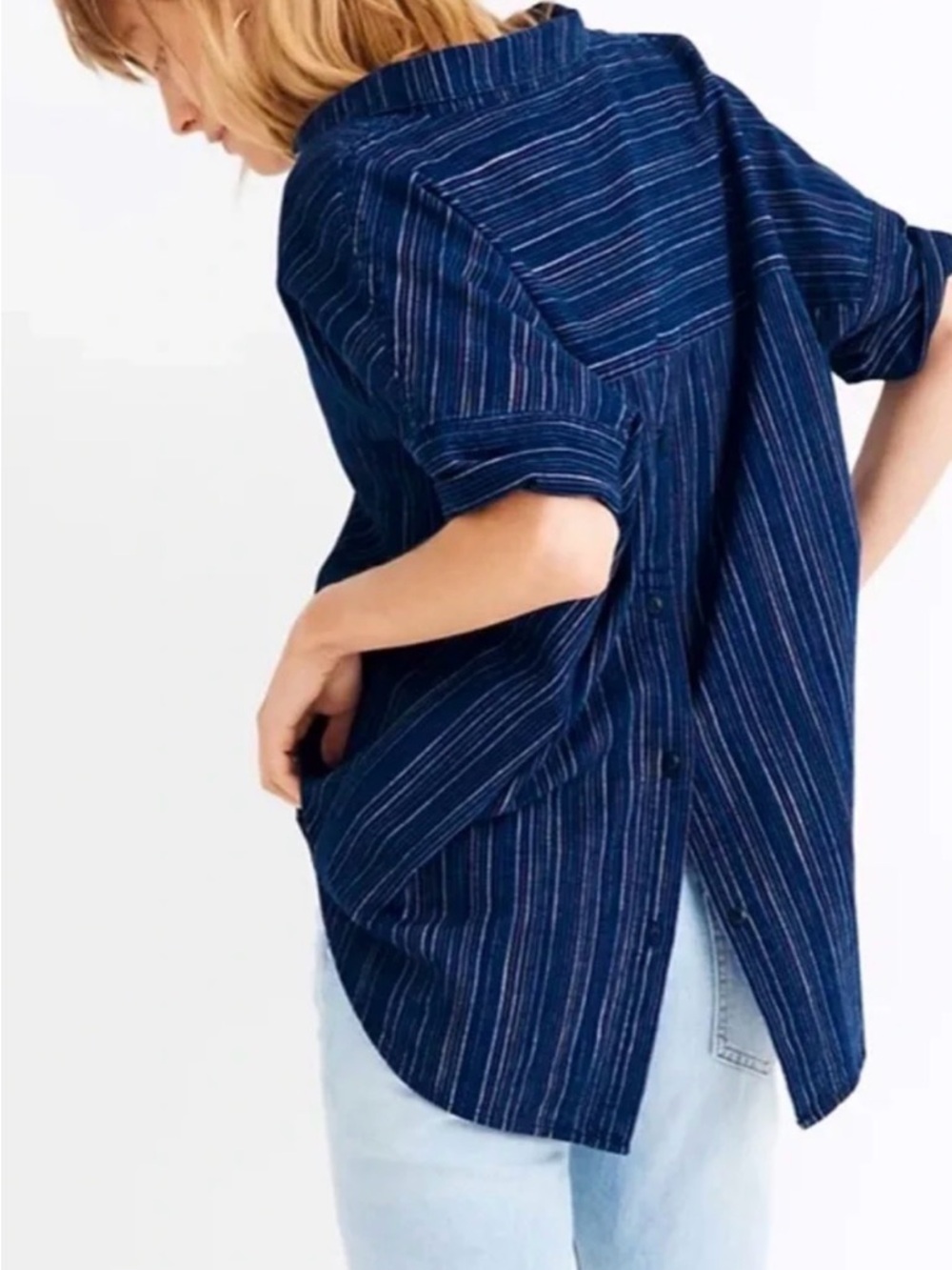 Madewell Courier Button Back Shirt in Cecile Stripe XS MSRP $72 EUC - Picture 2 of 10